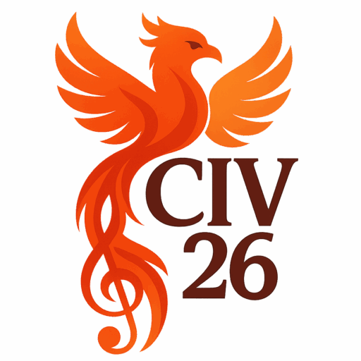 Phoenix with a treble clef for a tail, CIV 26 text below